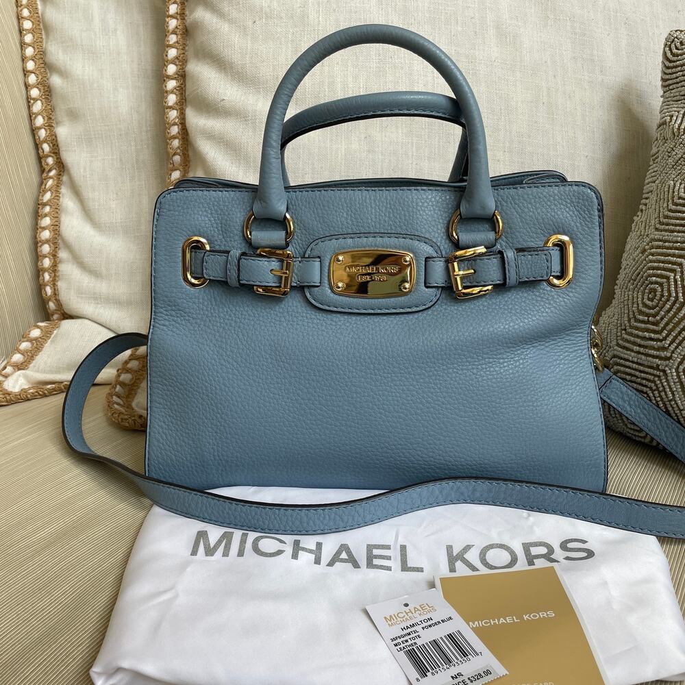 Michael Kors Hamilton Medium Tote Powder Blue Leather Satchel NWT